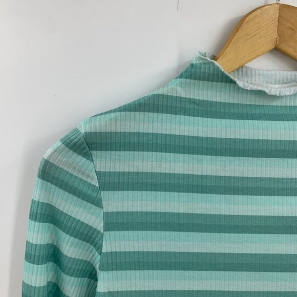 Cali Be Women's Striped Ribbed Mock Neck Long Sleeve‎ Top in Light Blue SZ L NWT - Picture 3 of 11